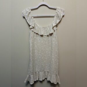 ABERCROMBIE & FITCH Cream and White Ruffle Sleeveless Mini Dress